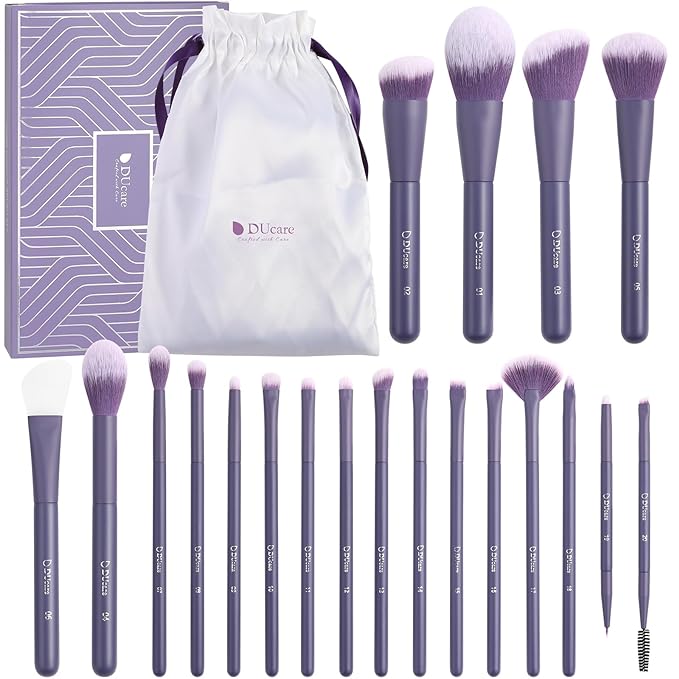DUcare Makeup Brushes Set Professional 20pcs Vegan Make Up Brushes, Foundation Eyeshadow Concealer Contour Powder Blush Blending Eyeliner Brush with Silicone Face Mask Brush Purple-VivaGrace Women