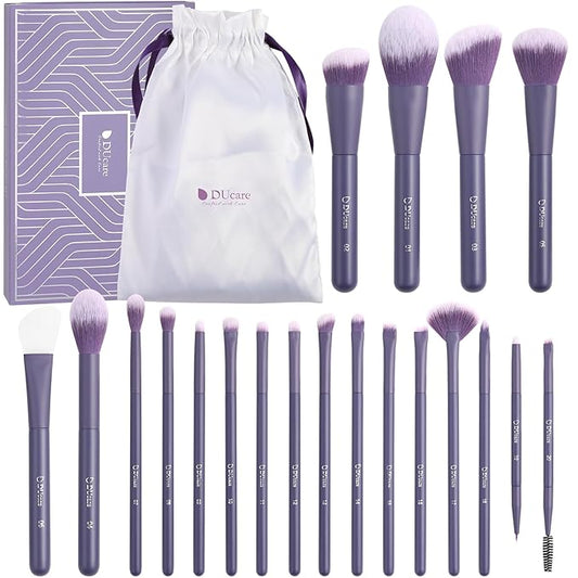 DUcare Makeup Brushes Set Professional 20pcs Vegan Make Up Brushes, Foundation Eyeshadow Concealer Contour Powder Blush Blending Eyeliner Brush with Silicone Face Mask Brush Purple-VivaGrace Women