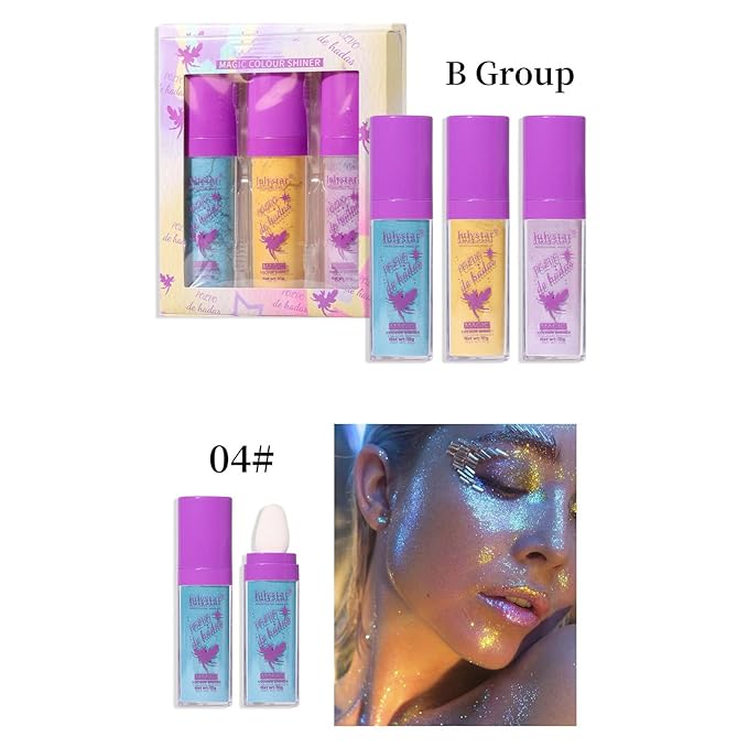 Highlighter Makeup Stick - Patting Powder, Body Glitter Fairy Dust Glitter Fairy Makeup Powder Stick Patting Powder Glitter Contour Blush Powder Face Brightens for Face Body Hair Makeup Kit - 3 PCS(b)-VivaGrace Women