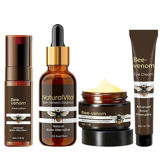Bee Venom SkinCare Set, Includes New Zealand Bee Venom Face Lotion, Bee Venom Essence, Bee Venom Face Cream, Bee Venom Eye Cream, Anti-Wrinkle, Hydrating & Firming, Plant-Based Formula-VivaGrace Women