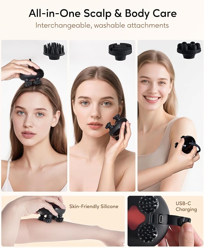 arboleaf Electric Scalp Massager Kneading Head Massager Scalp Stress Relax, Portable 6 in 1 Hair Massage with 12 Removable Massage Claws, Recharagable Head Stratcher, Gift for Mom Dad-VivaGrace Women