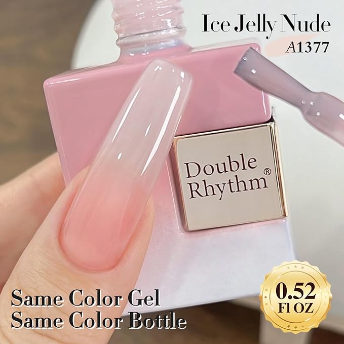 Double Rhythm Translucent Gel Polish Sheer Neutral Natural Light Milky Same Color Same Bottle 15ML Jelly Nail Polish Nail Art DIY at Home (Milky Pink-A1377)-VivaGrace Women