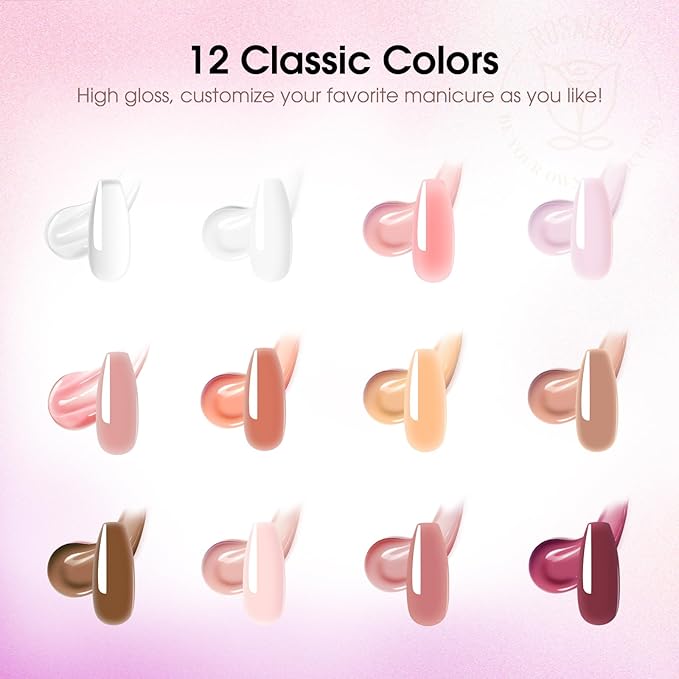 ROSALIND Poly Nail Gel Kit -12 Colors + Nail Art Accessories kit Clear Nude Poly Nails Gel Kit Starter Kit With Slip Solution Pro Nude Pink Nail Extensions Gel Set with Mini UV Lamp-VivaGrace Women