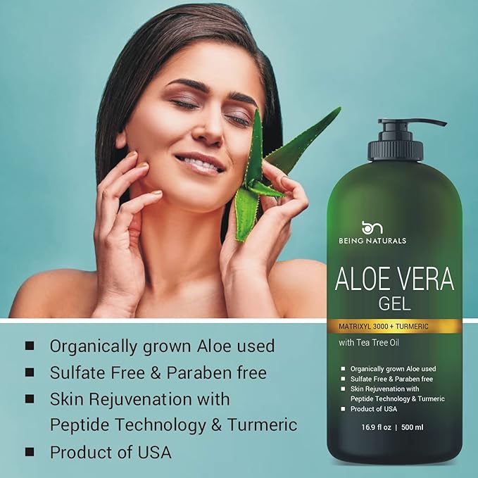 Aloe vera Gel - from 100% Pure Organic Aloe Infused with Matrixyl 3000 (Peptides), Turmeric - Natural Raw Moisturizer for Face, Body, Hair. Perfect for Sunburn, Acne, Razor Bumps 16.9 fl oz-VivaGrace Women