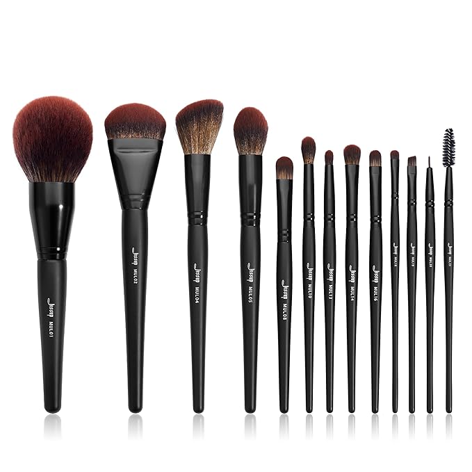 Jessup Full Makeup Brushes Set 13pcs, Professional Vegan Foundation Powder Contour Blush Highlight Eyeshadow Blending Concealer Spoolie EyeLiner Brush, Phantom Black T300-VivaGrace Women
