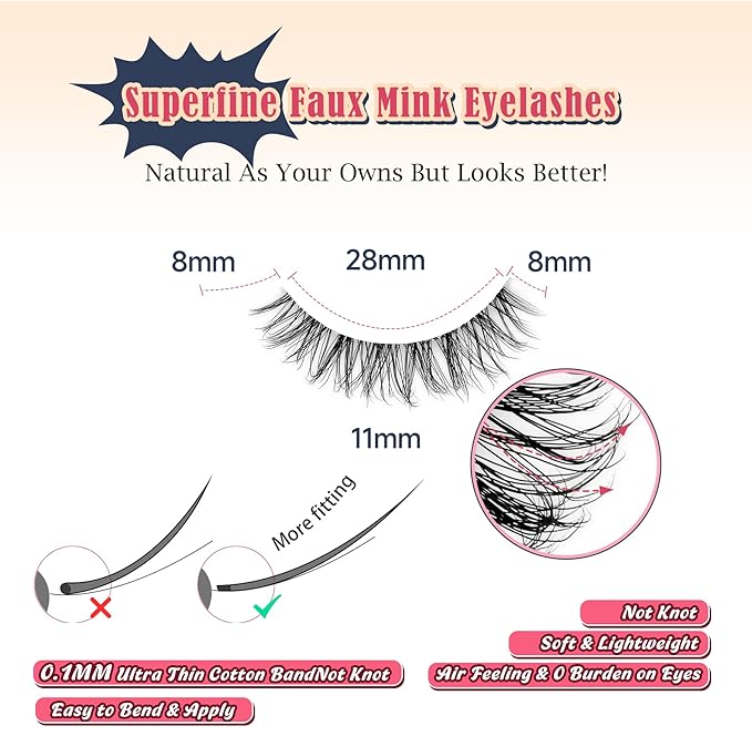 Natural Lashes False 11mm Short Eyelashes Wispy C Curl Eye Lashes Pack with Thin Cotton Band Fake Eyelash 3D Volume For Daily Siligli Lash 7 Pair-VivaGrace Women