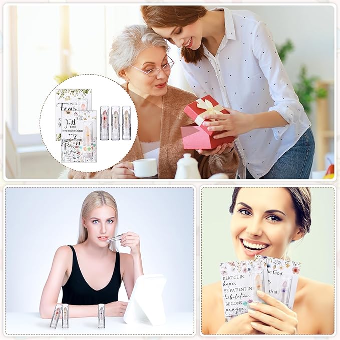 12 Sets Christian Lip Balms with Inspirational Bible Verse Card Bulk Gifts for Women Flower Sign Taste Lip Balm with Tag for Employee Coworker Teacher Family Church Wedding Favor-VivaGrace Women