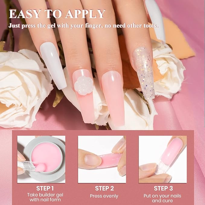 MIZHSE Solid Builder Gel, Nail Sculpture Gel Non-Sticky 4 Colors Nude Clear White Pink Hard Builder Nails UV LED Nail Extension for Salon Manicure Home DIY-VivaGrace Women
