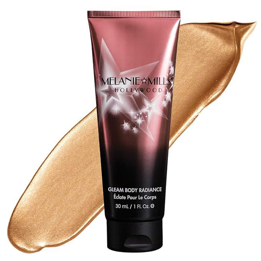 Melanie Mills Hollywood Gleam Body Radiance All In One Makeup, Moisturizer & Glow For Face & Body - Peach Deluxe, Mini 1 fl.oz.-VivaGrace Women