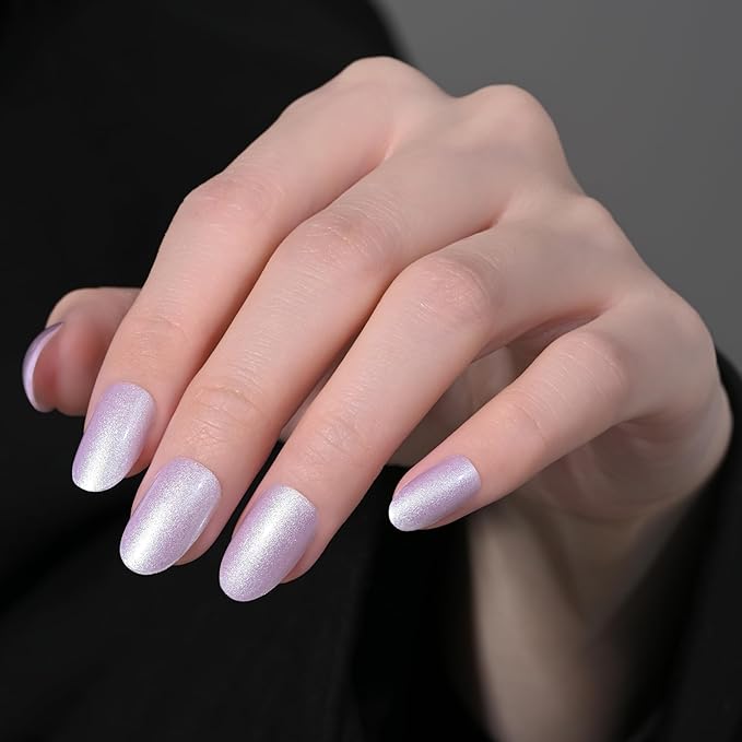Aurora Purple Press On Nails Short Ovale 24 Pcs, Glitter Designer Reusable Acrylic Fake Nails with Glue, Glossy Soft Gel Nails Wedding and Party, Stick On Glue On Nails, Nial for Women Gift