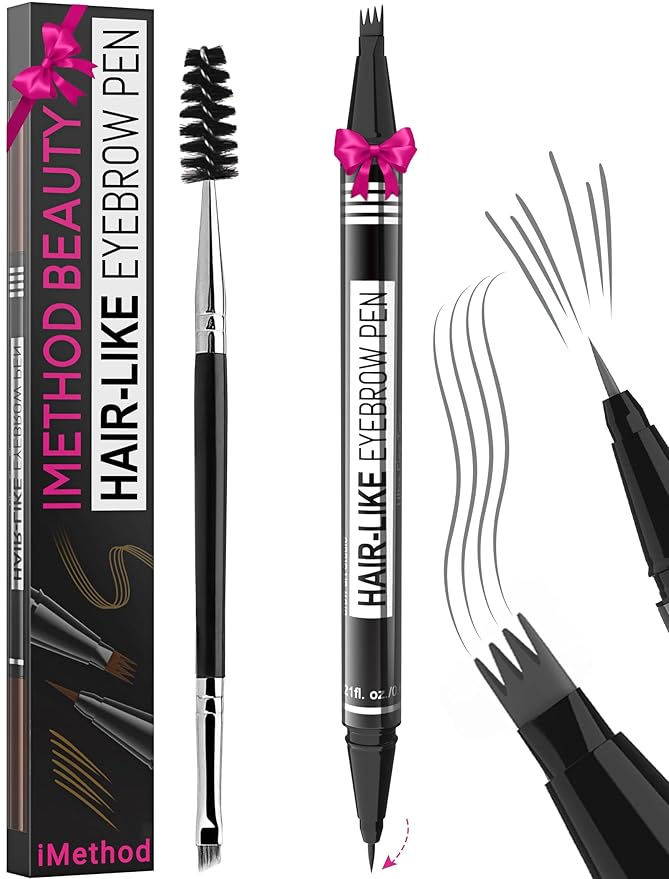 iMethod Eyebrow Pen - Eyebrow Pencil Magical 2-in-1 Eye Brow Pencils for Women with 4-Fork-Tip & Precise Brush-Tip for Natural Hair-Like Brows, Last All-Day, with Eyebrow Spoolie Brush, Grey-VivaGrace Women
