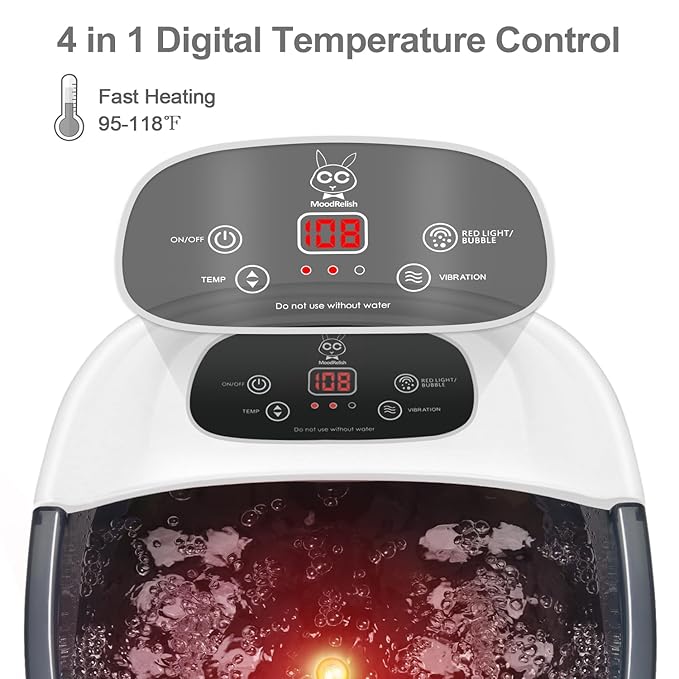 Foot Spa Bath Massager with Heat Bubbles and Vibration Massage and Jets, 16 OZ Calming Lavender Foot Soak Epsom Salt, Foot Soaker with Red Light, 22 Massage Rollers, Adjustable Temp - Grey-VivaGrace Women