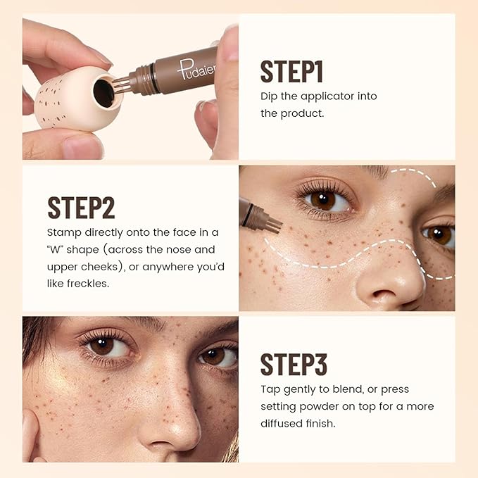 Freckle Stamp,Faux Freckle Stamp,Quick Dry Fake Freckles Pen,Waterproof Long Lasting Natural Vivid Faux Freckles Pen,Get Sun-Kissed Stars Makeup in One Press,5-Dot Design,04.Caramel.-VivaGrace Women