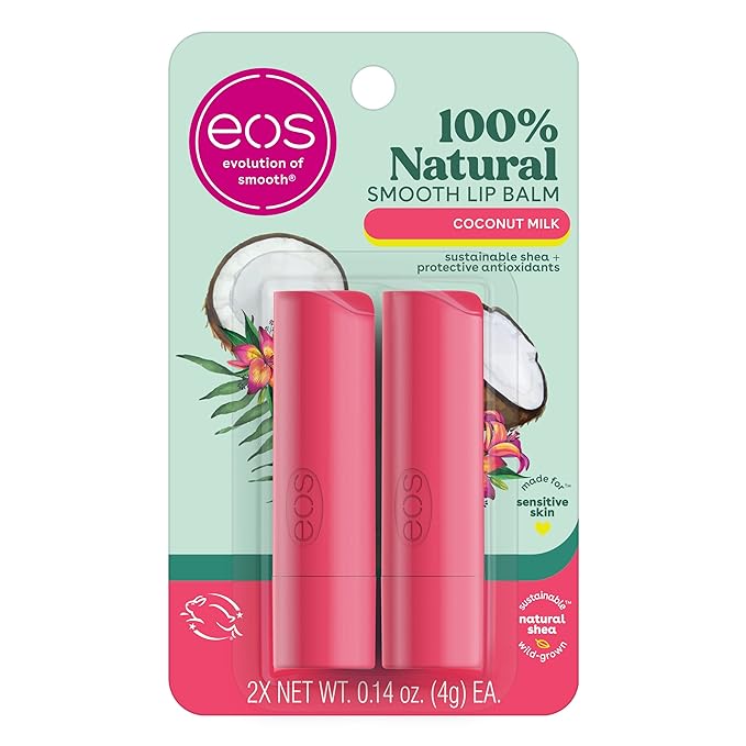 eos 100% Natural Lip Balm- Coconut Milk, All-Day Moisture, Made for Sensitive Skin, Lip Care Products, 0.14 oz, 2-Pack-VivaGrace Women