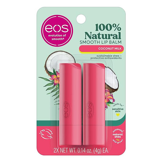 eos 100% Natural Lip Balm- Coconut Milk, All-Day Moisture, Made for Sensitive Skin, Lip Care Products, 0.14 oz, 2-Pack-VivaGrace Women