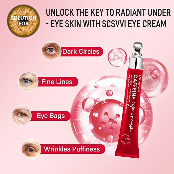 Caffeine Eye Cream Anti Aging: Eye Cream With Retinol, Sodium Hyaluronate, Vitamin E, For Dark Circles, Wrinkles, Puffiness & Fine Lines - Advanced Metal Applicator For Under Eye Bags And Puffy Eyes-VivaGrace Women