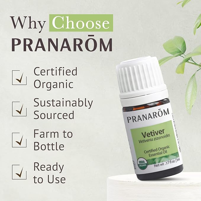 Pranarom USDA Certified Organic Vetiver Essential Oil (5ml), 100% Pure Undiluted Therapeutic Grade from Haiti & Madagascar for Aromatherapy, Diffuser, Calming, Relaxation, DIY, Massage Oil-VivaGrace Women