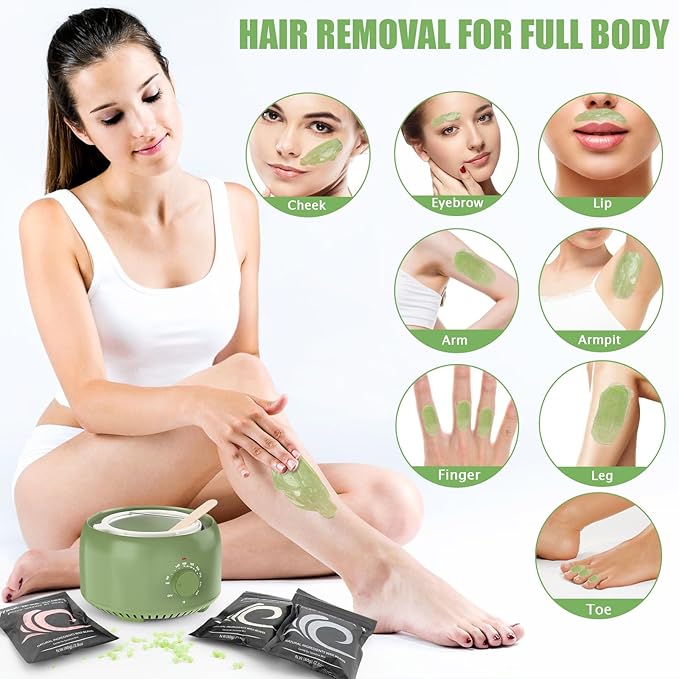 Waxing Kit - TIKESI Wax Warmer for Hair Removal, Hard Wax Kit with 14oz 5 Bags Hard Wax Beans for Full Body, Legs, Face, Eyebrows, Bikini, Brazilian Waxing Kit for Women Men-VivaGrace Women