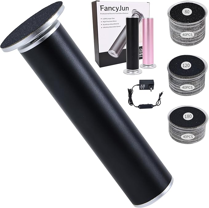 Electric Foot Callus Remover with 120pcs Sandpaper Discs(3 Sizes), Professional 800RPM Aluminum 4.8 Inches Callus Remover for Feet, Stepless Speed Control Foot File for Dead Skin (Black)-VivaGrace Women