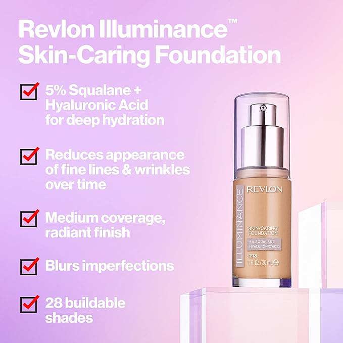 Revlon Illuminance Skin-Caring Liquid Foundation, Hyaluronic Acid, Hydrating and Nourishing Formula with Medium Coverage, 605 Rich Mahogany (Pack of 1)-VivaGrace Women