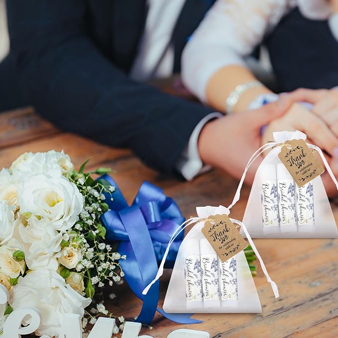 Demissle 50 Pcs Bridal Shower Lip Balm Gift Set with 100 Pcs Organza Bags Thank You Tags 20 Meters Rope wedding Party Favor for Guest Favors Gift Party Decoration Souvenirs(Vintage Flower)-VivaGrace Women