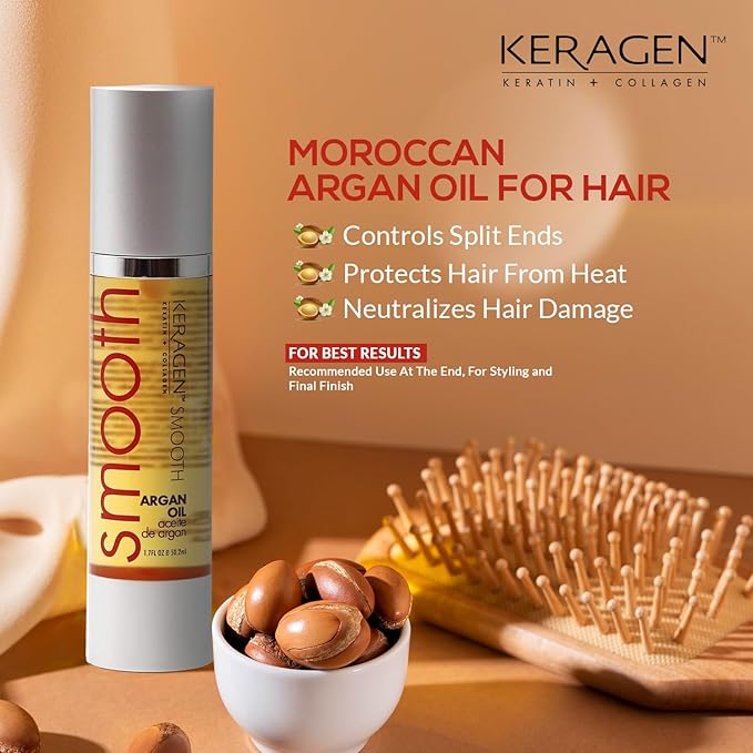 KERAGEN - Nourishing Hair Serum for Dry Damaged Hair - Argan Oil for Hair Treatment - Brilliant Shine, Heat Protection with Paraben, Phthalate and Sulfate Free Formula (1.7 Oz)-VivaGrace Women
