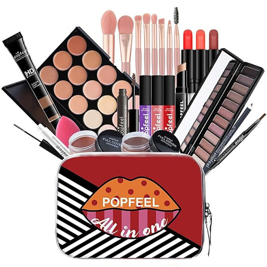 All-in-one Makeup Set Holiday Gift | Full Makeup Kit for Women Essential Starter Bundle Include Eyeshadow Palette Lipstick Blush Cream Concealer Face Powder Eyeliner Mascara Lipgloss Brush-VivaGrace Women