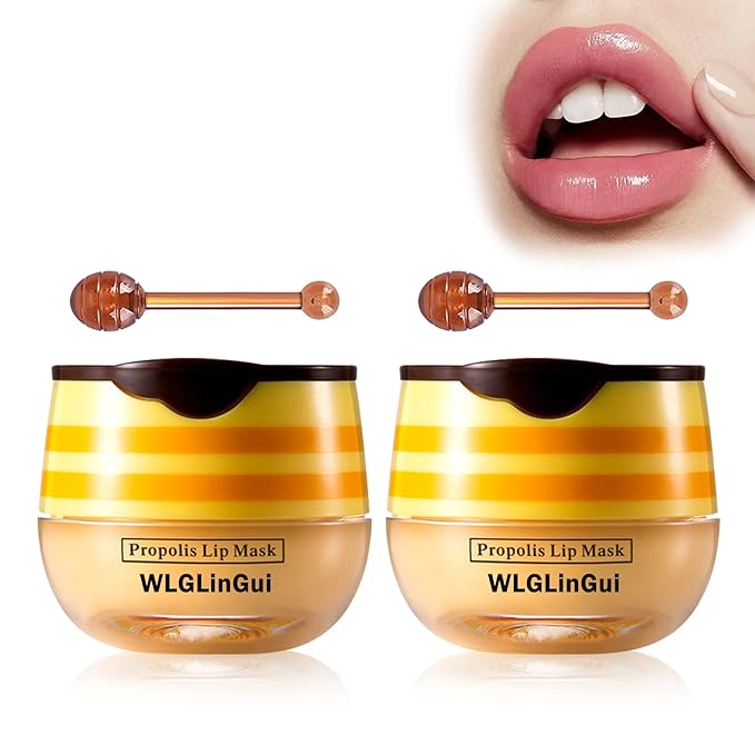 2PCS Bee Lip Balm Honey Pot,Hydrating Lip Moisturizer Cute Honey Pot Lip Balm Lip Scrubs Exfoliator with Wand,Moisturizing Exfoliating Overnight Propolis Lip Sleeping Mask for Men & Women-VivaGrace Women