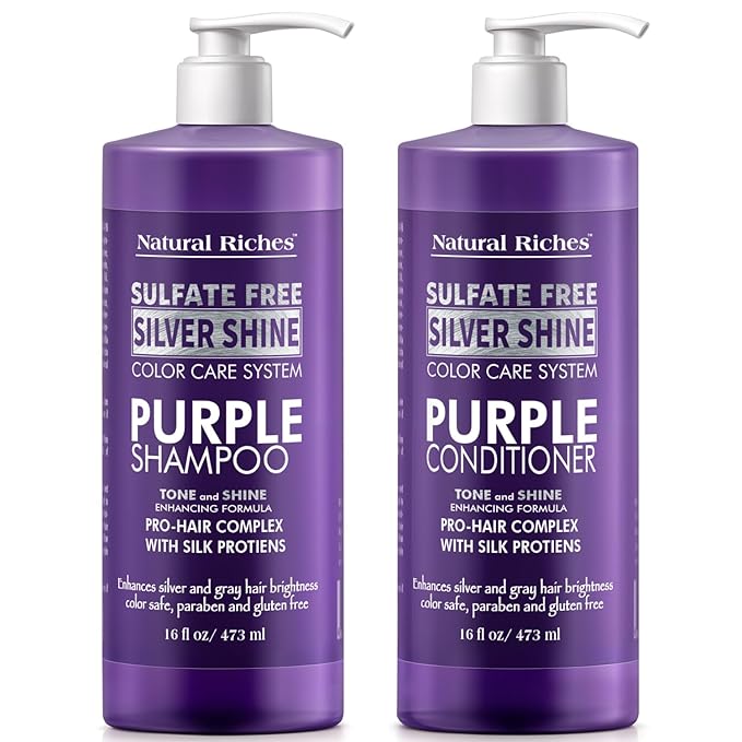 Natural Riches Radiant Silver Shine Purple Shampoo and Conditioner Set for Gray Hair - Paraben-Free and Color Safe – With Silk Proteins, Tones Dull Hair, Softens & Adds Shine - 16 fl oz-VivaGrace Women