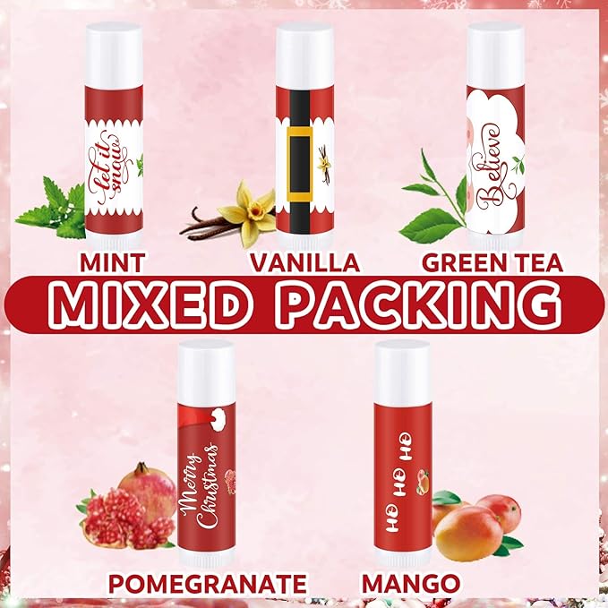 50 Pieces Christmas Santa Lip Balm Bulk Gift Christmas Gift for Women Moisturizing Lip Care Product for Seasonal Winter Holiday Xmas Party Gift-VivaGrace Women
