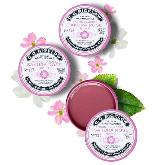 C.O. Bigelow All Purpose Salve Lip Balm Tins, Sakura Rose Salve Pack of 3 for Chapped Lips & Dry Skin - Moisturizing Lip, Cuticle and Skin Salves, 0.8 oz each-VivaGrace Women