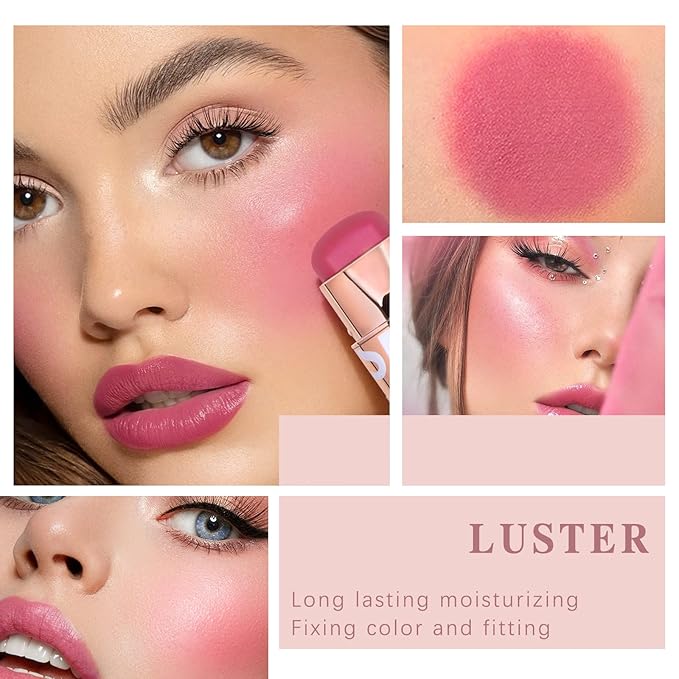 Cream Blush Stick for Cheeks Makeup, Waterproof Face Blush Stick Multi-Use Lip and Cheek Tint, Matte Finish Easy to Blend Lightweight Natural Cream Blusher Makeup for All Skin Tones-Cherry Pink-VivaGrace Women