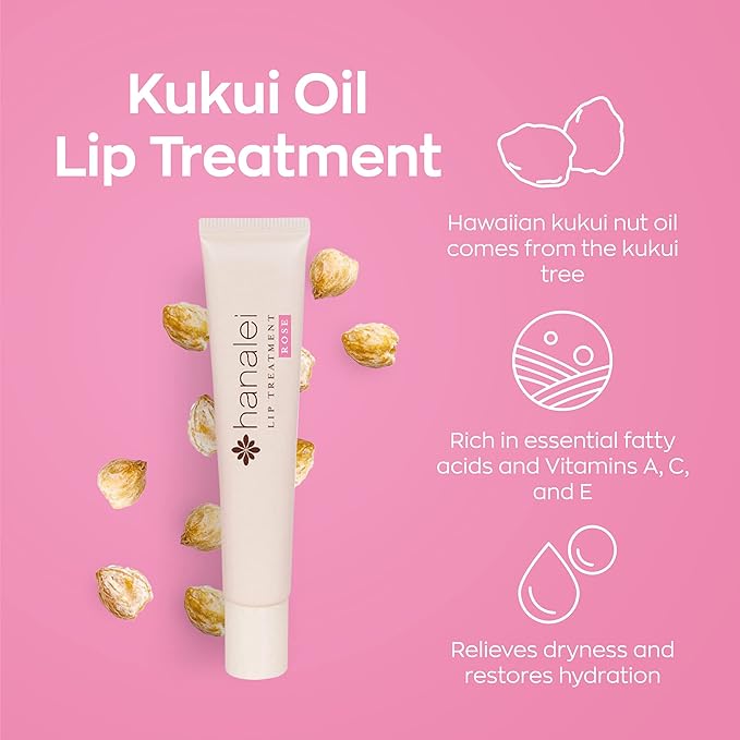 Hanalei Lip Treatment for Dry, Chapped Lips – Intensive Overnight Moisturizer with Kukui Oil, Shea Butter & Grapeseed Oil – Hydrating Balm for Healing Cracks – Rose Pink Tint, 15g – Cruelty-Free-VivaGrace Women