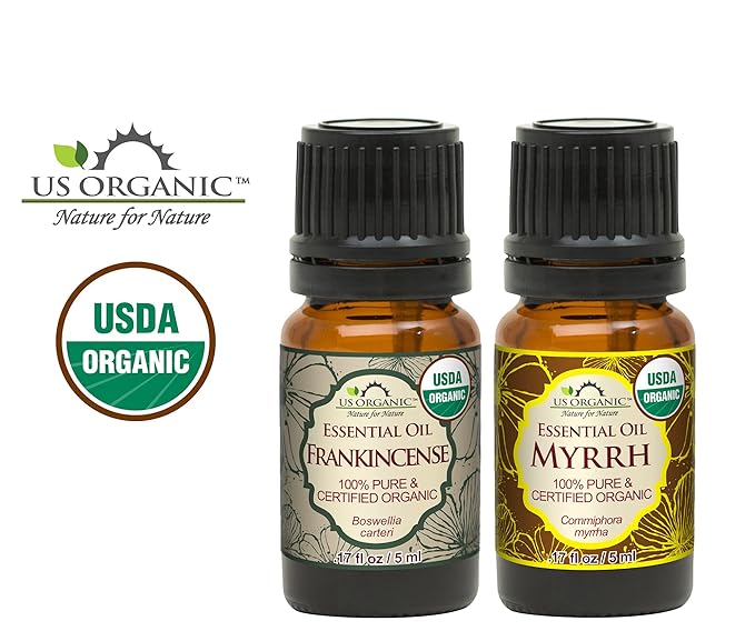 US Organic 100% Pure Myrrh, Frankincense Essential Oil Combo Pack - Directly sourced from The Horn of Africa - USDA Certified Organic - Use Topically or in Diffuser (5 ml Combo)-VivaGrace Women