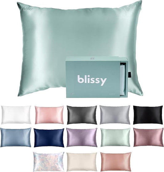 Blissy Silk Pillowcase - 100% Pure Mulberry Silk - 22 Momme 6A High-Grade Fibers - Silk Pillow Cover for Hair & Skin - Regular, Queen & King (Mint, King)-VivaGrace Women
