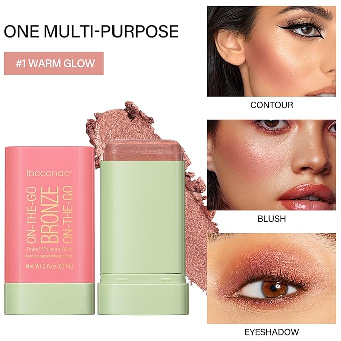 On-The-Go Bronzer Stick,Multi-Use Cream Contour Stick,Natural Long Lasting Face Bronzer,Smooth Highlighter Contour Stick,Bronze Contour Makeup Facial Shaping,04 Beach Glow-VivaGrace Women
