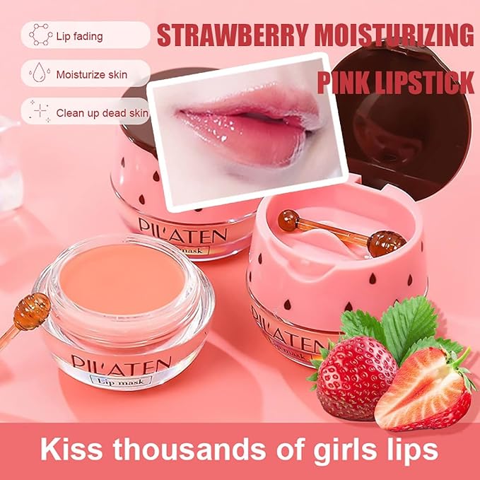 2 PCS Bee Lip Balm Honey Pot, Honey & Strawberry Lip Mask Vitamin E & Moisturizing Propolis Sleeping Lip Mask Prevention Dry and Cracked Lip Scrubs Exfoliator, Christmas Gifts-VivaGrace Women