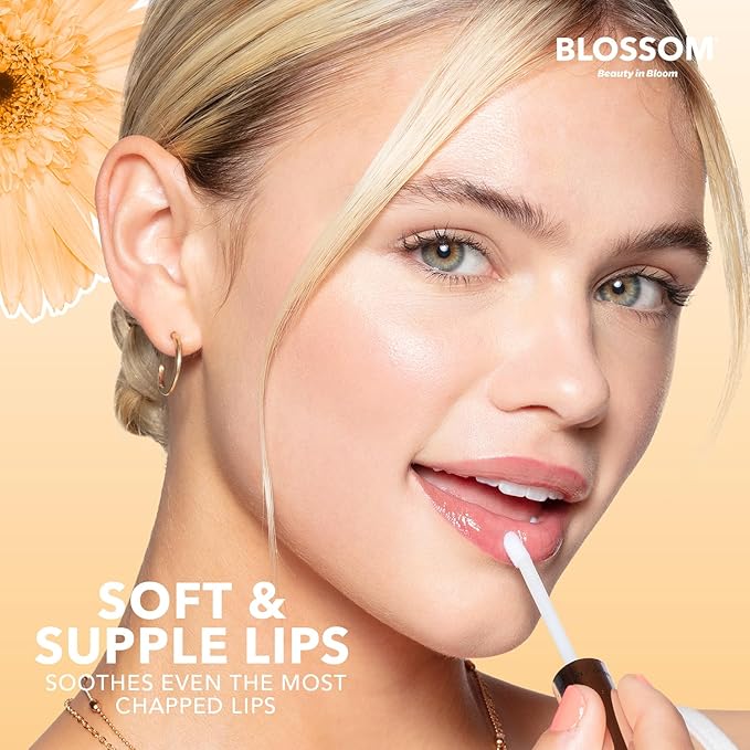 Blossom Moisturizing and Hydrating Shimmer Sparkle Lip Oil with Olive Oil + Grape Seed Oil, Infused with Real Flowers, 3g, Mango-VivaGrace Women