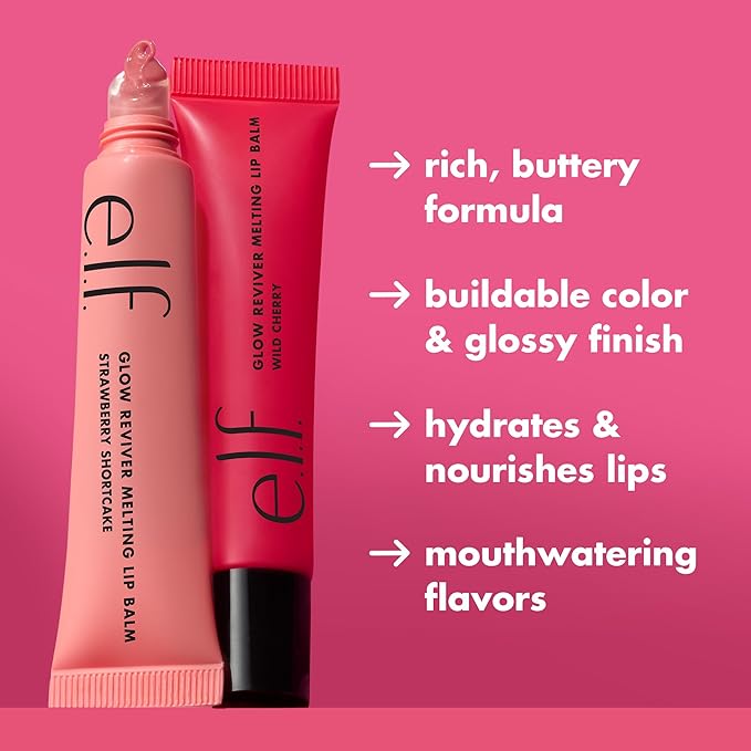 e.l.f. Glow Reviver Melting Lip Balm, Hydrating Tinted Lip Balm For A Glossy Finish & Soft, Supple Lips, Vegan & Cruelty-Free, Strawberry Shortcake-VivaGrace Women