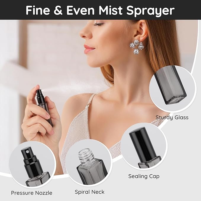 Segbeauty 5 Packs Travel Perfume Bottle Refillable, 10ML Mini Portable Glass Spray Bottles Atomizer, Empty Cologne Sample Dispenser with Funnel and Pipette, Perfume Making Kit Toiletries Container-VivaGrace Women