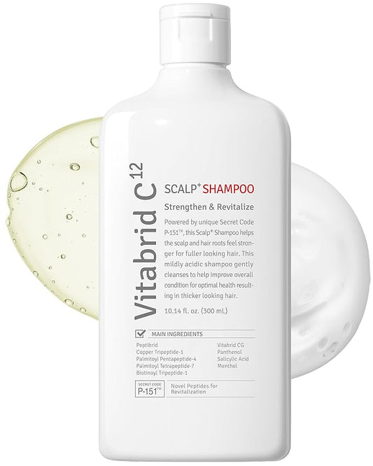 Scalp+ Shampoo for DHT Blocker, Hair Loss Relief - Moisture Anti-Aging Thickening Volumizing Fortifying & Repairing Hair Strength Fuller Hair with Vitamin C, Peptides, Biotin, 10.14 fl.oz.-VivaGrace Women