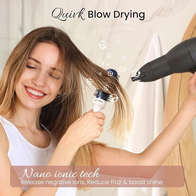 AIMIKE Nano Ionic Tech Small Round Brush, Ceramic Round Brush for Blow Drying, Styling and Boost Volume, Natural Wood Round Hair Brush, One Piece Design - 1.4 Inch/35mm-VivaGrace Women