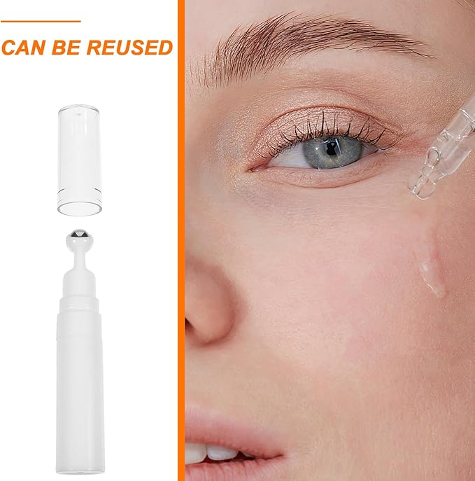 balacoo Creami Buttercream Essential Oil Eye Creams Refillable Cream Bottle Empty Roller Ball Applicator Eye Cream Applicator White Portable Acrylic Dispensing Bottle Travel-VivaGrace Women