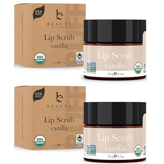 Organic Lip Scrub Vanilla - Lip Scrubs Exfoliator & Moisturizer, Lip Exfoliator Scrub, Sugar Lip Scrubs, Lip Sugar Scrub, Lip Care Products for Chapped Lips, Lip Scrubber, Lip Moisturizer for Dry Lips-VivaGrace Women