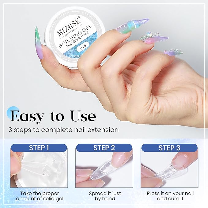 MIZHSE Non-Sticky Solid Builder Gel, Aurora Blue and Clear Sculpting Gel for Nails, Mermaid Pearl Building Carving Modeling Hard Extension 3D Nail Art Salon Home DIY-VivaGrace Women