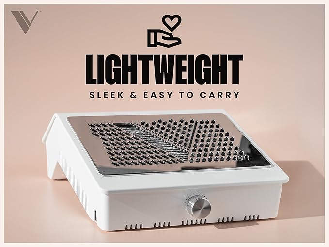 V Beauty Pure Nail Fan Dust Collector - Nail Dust Extractor and Catcher Vacuum, Sleek, Lightweight, and Adjustable Salon Fan with Activated Charcoal Filter, Acetone-Resistant Design-VivaGrace Women