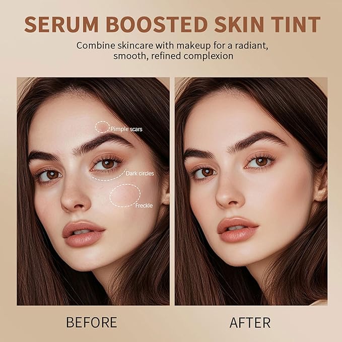 Multi-Use Foundation Stick Beauty Balm Serum Boosted Skin Tint, On-The-Go Tinted Solid Serum, Lightweight and Buildable Creamy Skin Tint Stick Makeup, Natural Finish(04#)-VivaGrace Women