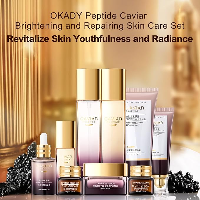 O’KADY 9 Pcs skincare set Anti Aging Skin Daily Care Routine Kit With Vitamin C and Peptides Facial Cleanser Eye Mask Toner Serum Eye Cream Lotion Cream Lady Cream Gifts sets for Valentine's Day-VivaGrace Women