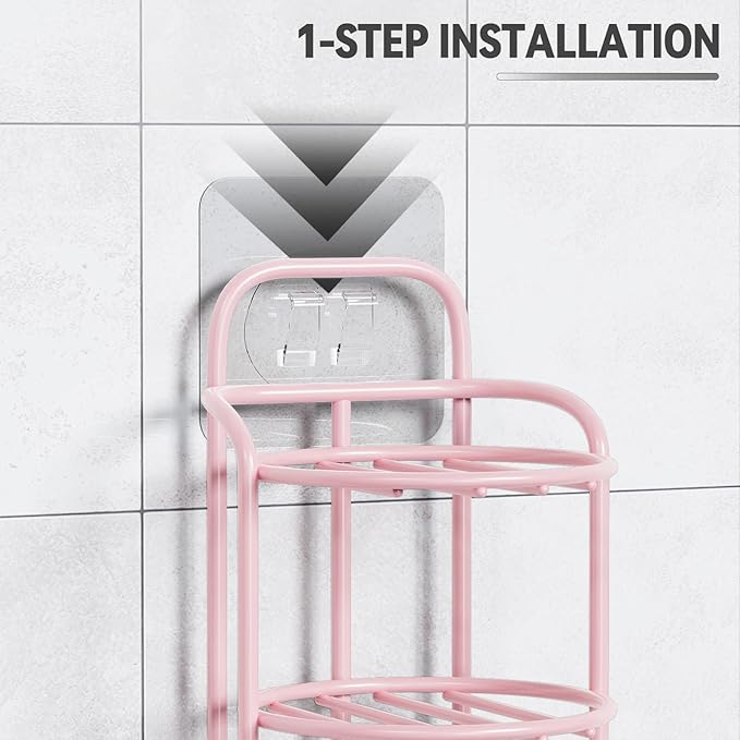 Pink 3-Tier Shower Soap Shampoo Bar Holder, Self Adhesive & Freestanding Draining Soap Dish Caddy for Bathroom Wall Accesories Decor-VivaGrace Women