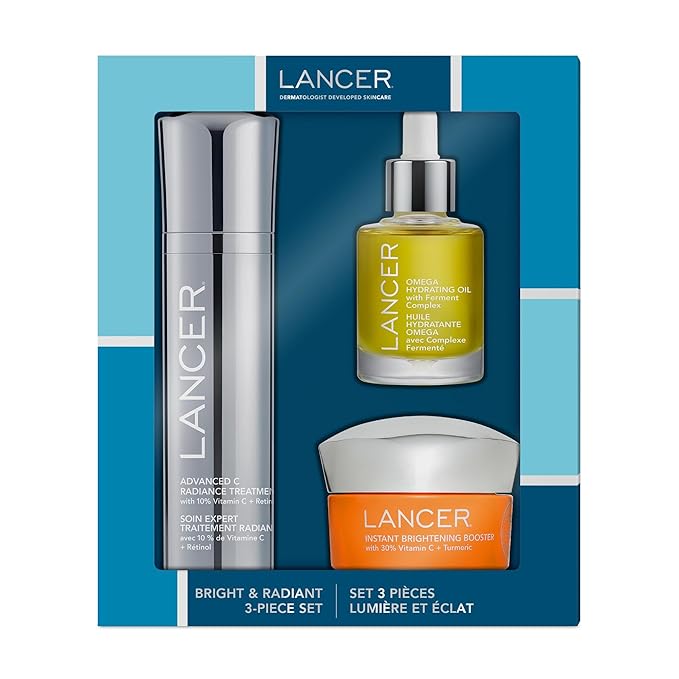 Lancer Skincare Bright & Radiant 3-Piece Set with Instant Brightening Booster, Omega Hydrating Oil, and Advanced C Radiance Treatment for Glowing Skin-VivaGrace Women